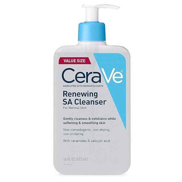 CeraVe Renewing Salicylic Acid Cleanser, Formulated With Hyaluronic Acid, Niacinamide, & Ceramides, Gentle BHA Exfoliating Face Wash Smooths & Softens Skin, Non Comedogenic & Fragrance Free, 16 Ounce