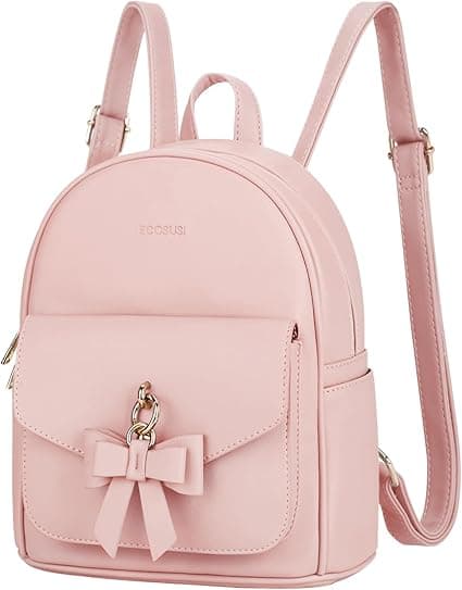 ECOSUSI Mini Backpack for Women Girls Cute Bowknot Small Backpack Purse Ladies Leather Bookbag Satchel Bag, with Charm Tassel